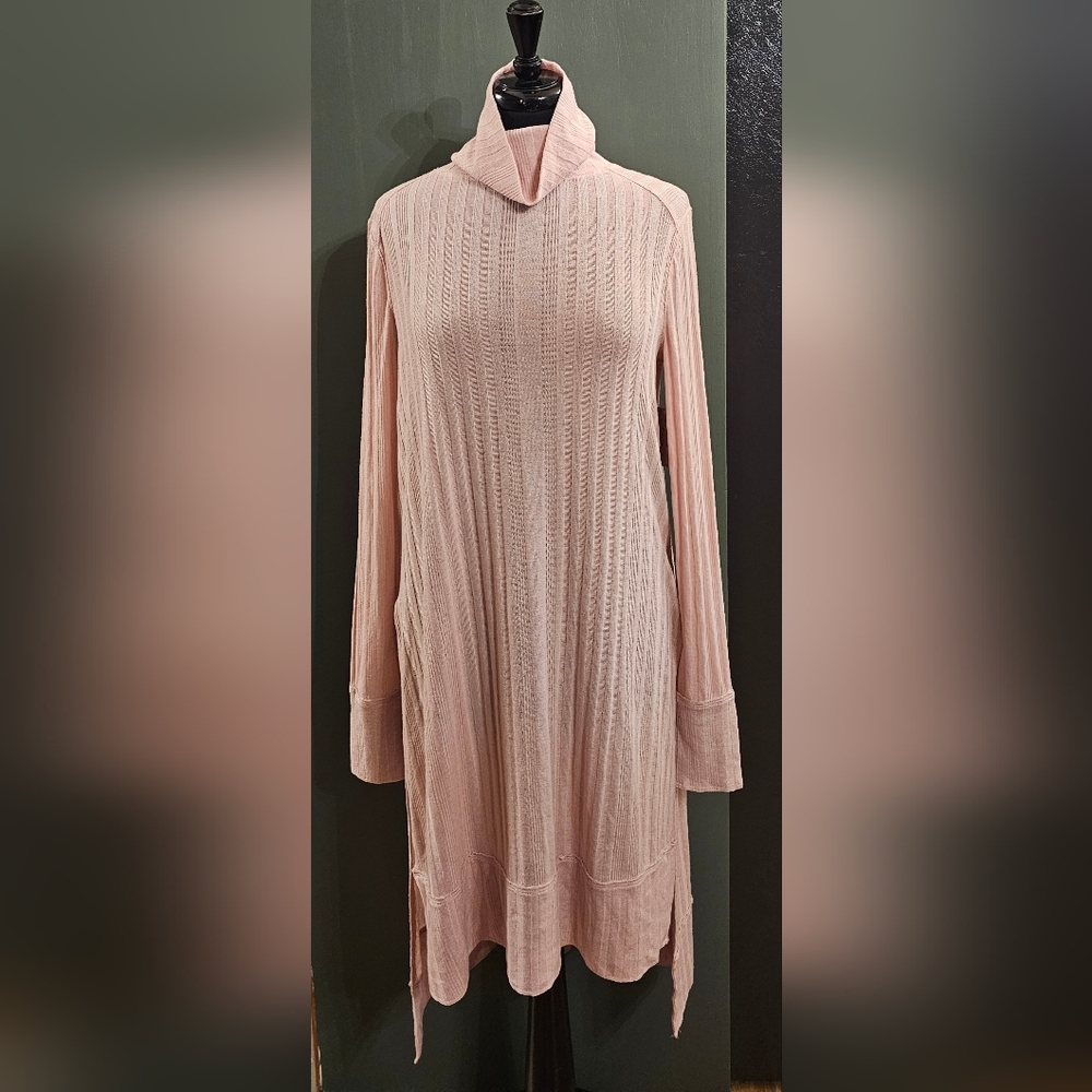 Free People Pink Ribbed Long Sleeve Top